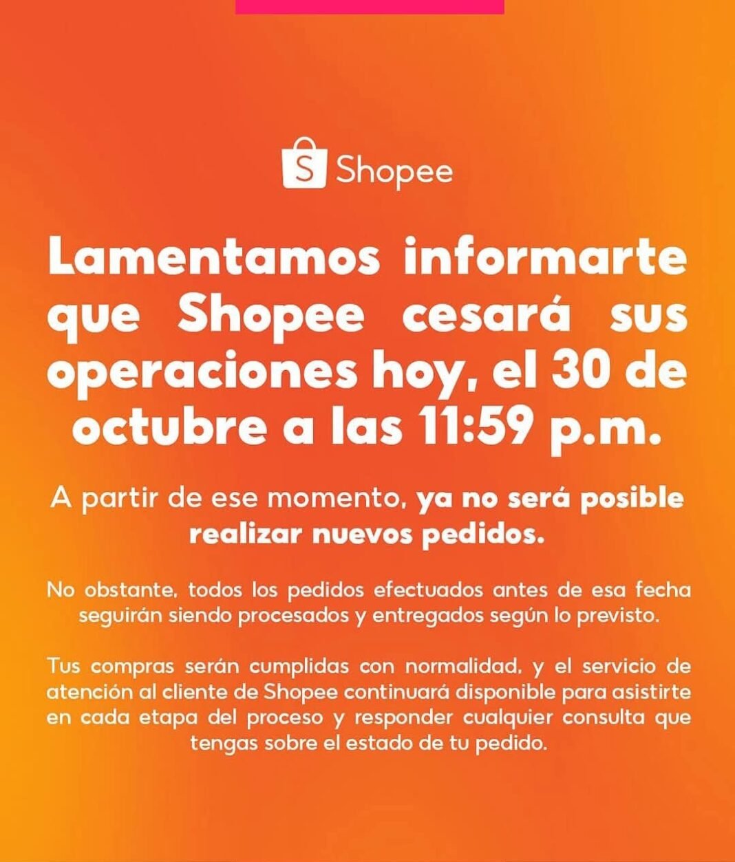 SHOPEE CIERAS SUS OPERACIONES