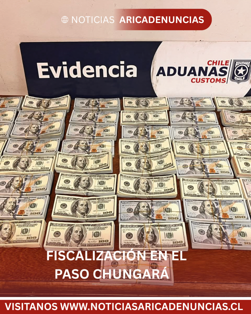 🔴 Fiscalización en el Paso Chungará<br><br>Durante un control habitual, funcionarios de Aduanas detectaron US$490 mil en efectivo ocultos en el sistema de aire acondicionado de un bus que cruzaba el paso fronterizo Chungará.<br><br>El dinero era transportado sin declarar, por lo que fue retenido y el procedimiento informado a la Fiscalía y a la Unidad de Análisis Financiero (UAF).<br><br>⚠️ Recuerda: ingresar o sacar del país más de US$10.000 sin declarar es delito, según la Ley 21.632.<br><br>#AricaContraLaDelincuencia #Aricayparinacota<br>#NoticiasAricaDenuncias
