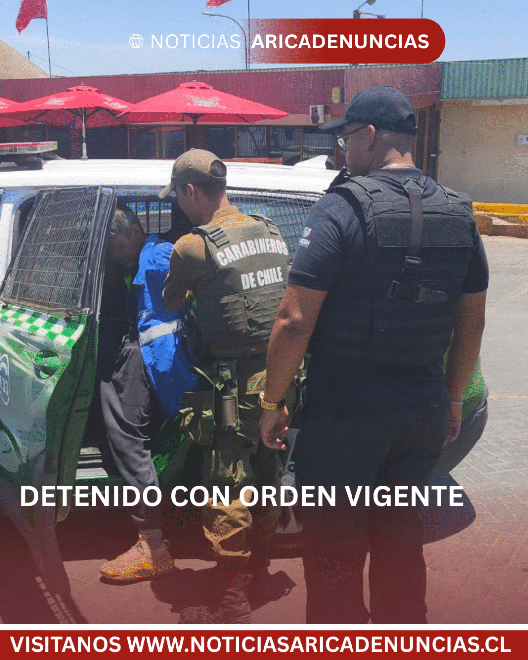  Patrullas Mixtas OS14 en acciónDurante un control preventivo realizado por nuestras Patrullas Mixtas #OS14 de Carabineros de Chile en conjunto con la Municipalidad de Arica, se fiscalizó a un individuo que mantenía una orden vigente de detención por el delito de amenazas simples contra personas y propiedades.El sujeto, de nacionalidad chilena y en situación de calle, fue puesto a disposición de la Justicia.✅️ Procedimiento realizado en la intersección de Máximo Lira con 18 de Septiembre