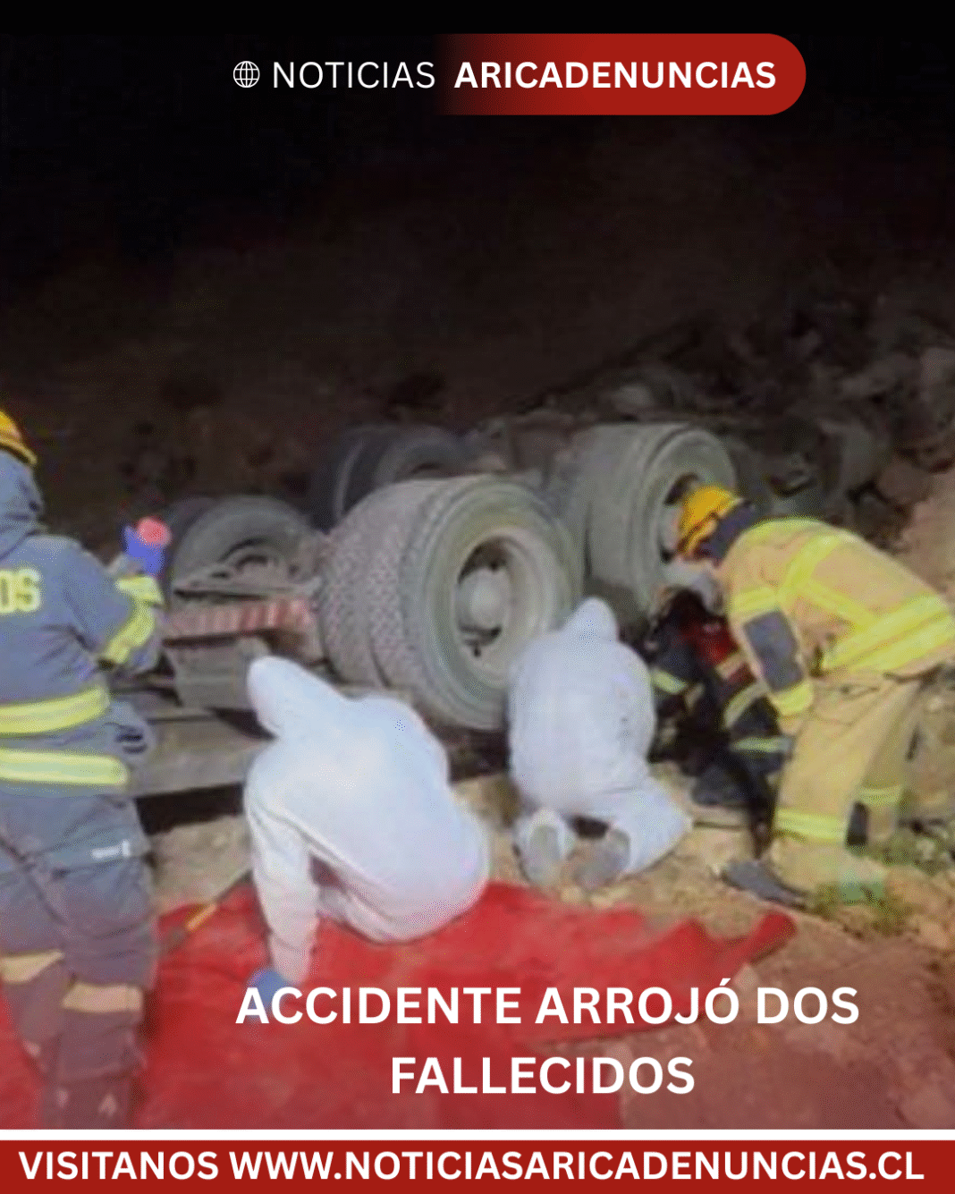🔴 Dos personas fallecidas deja accidente de camión en Ruta Internacional 11-CHUn trágico accidente de tránsito se registró en el kilómetro 116 de la Ruta Internacional 11-CH, luego del volcamiento de un camión de patente boliviana.El hecho dejó dos personas fallecidas y varios lesionados, entre ellos dos menores de edad.Hasta el lugar concurrieron voluntarios de la 8ª Compañía de Bomberos de Putre, quienes trabajaron en el rescate y atención de las víctimas.Por instrucción de la Fiscalía de Arica, el equipo SIAT de Carabineros quedó a cargo de la investigación para esclarecer las causas del accidente.#Aricayparinacota#NoticiasAricaDenuncias#AricaContraLaDelincuencia